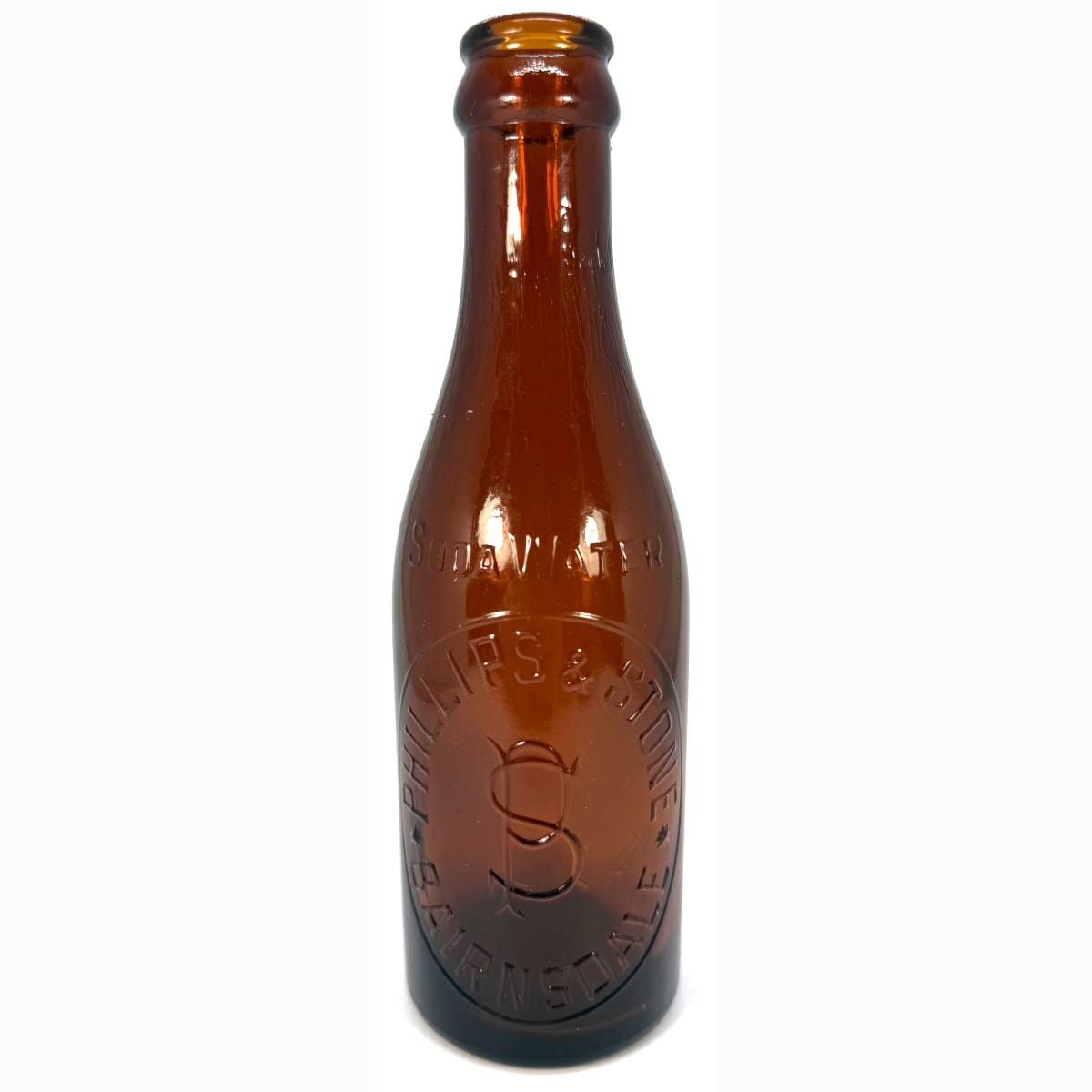 Crown Seal. Phillips & Stone, Bairnsdale. Soda Water. Amber 6 oz. (Gippsland, Victoria)