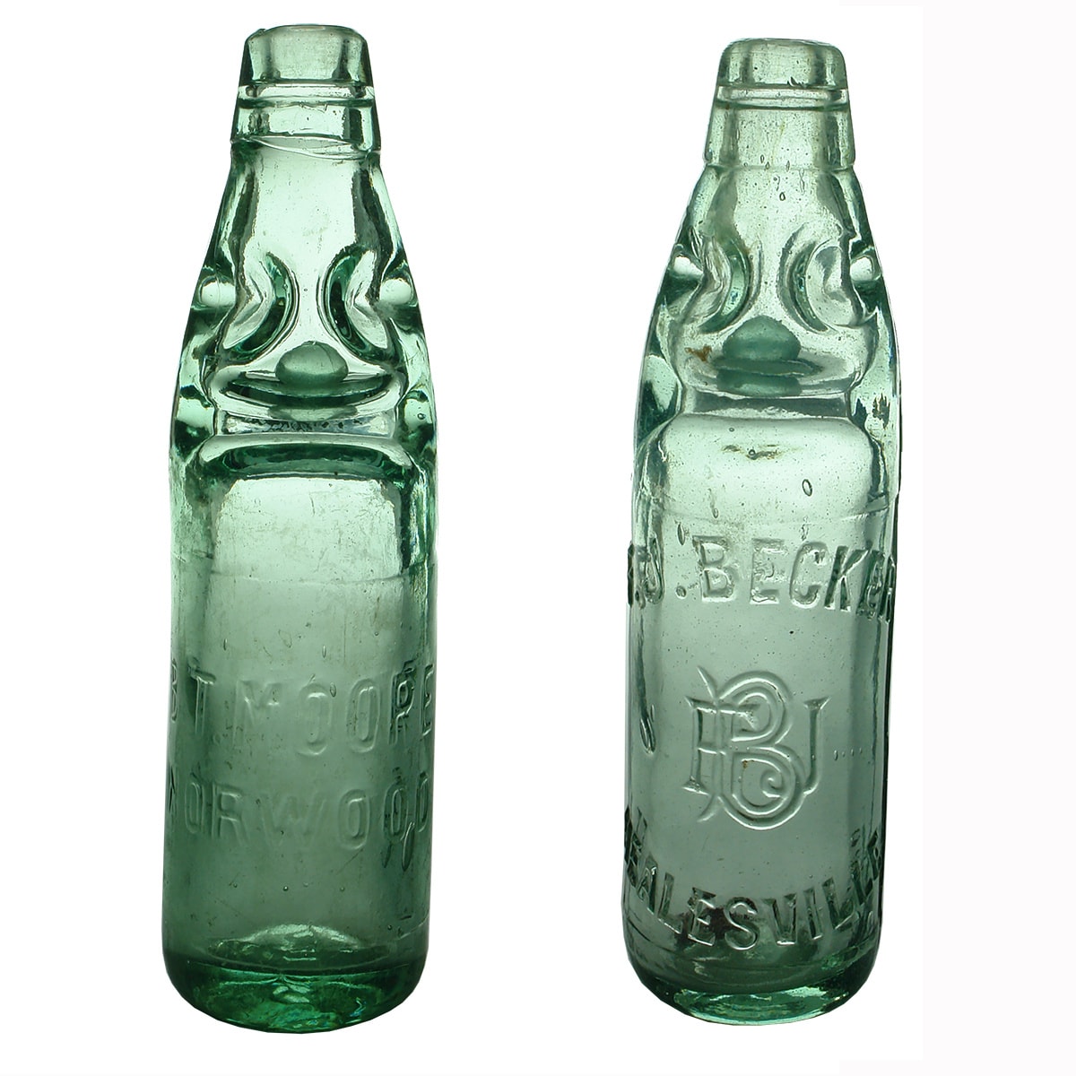 2 Codds. B. T. Moore, Norwood. FBH base mark and F. J. Becker, Healesville. Monogram. 10 oz. (South Australia & Victoria)
