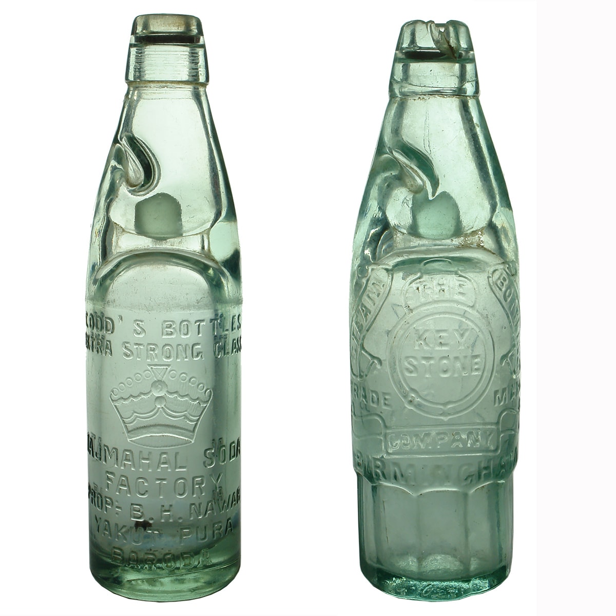 2 Codds. Tajmahal Soda Factory Baroda. Crown; The Keystone Company Birmingham.