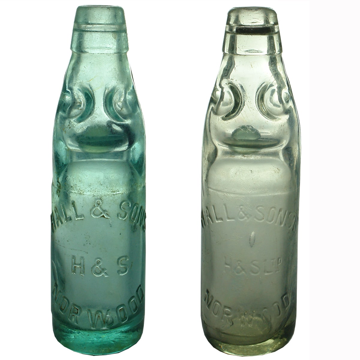 2 Codds. Hall & Sons, Norwood and Hall & Sons Ltd. Aqua & Clear. 6 oz. (South Australia)