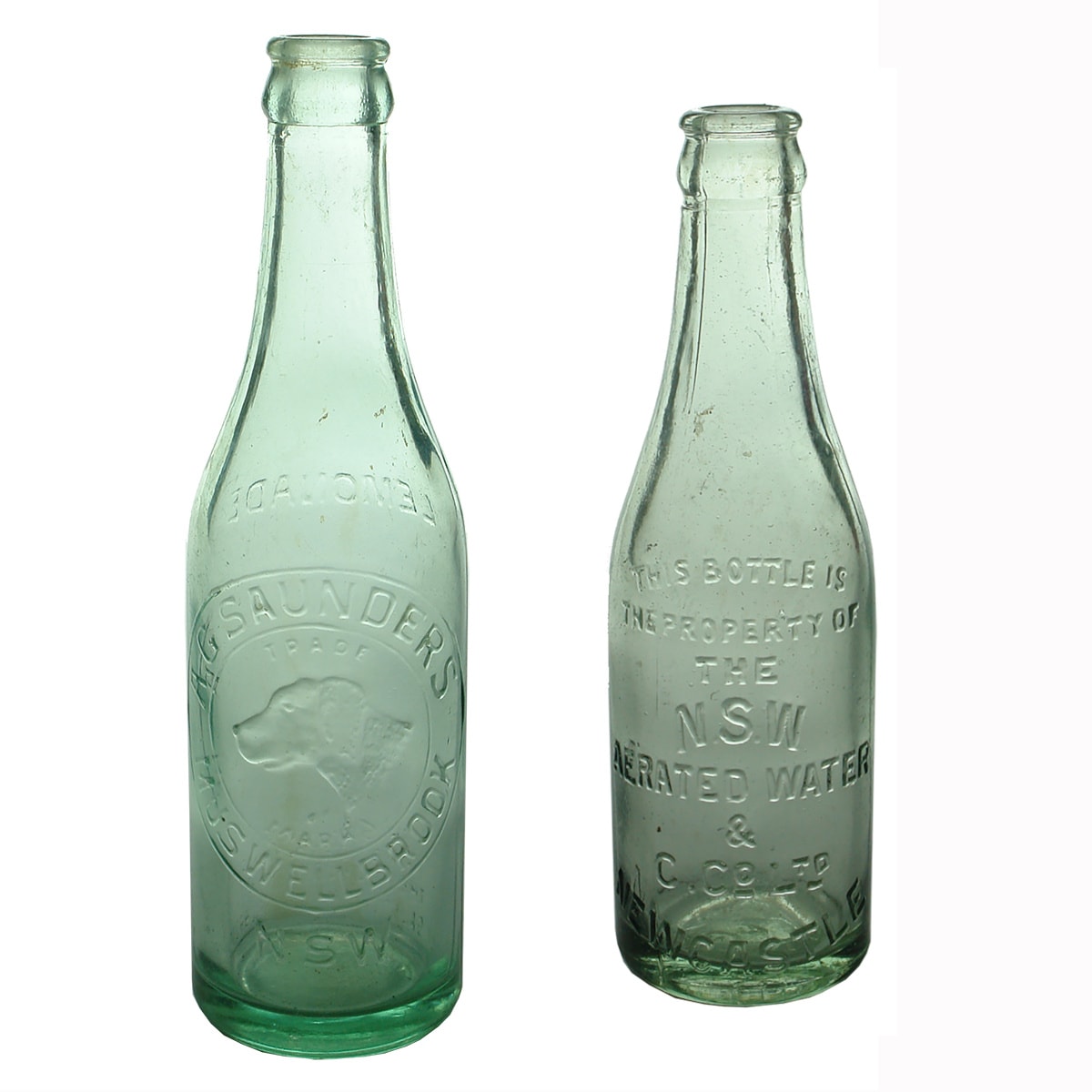 2 Crown Seals: A. G. Saunders, Muswellbrook. 10 oz; The NSW Aerated Water & C Co Ltd Newcastle. 6 oz. (New South Wales)