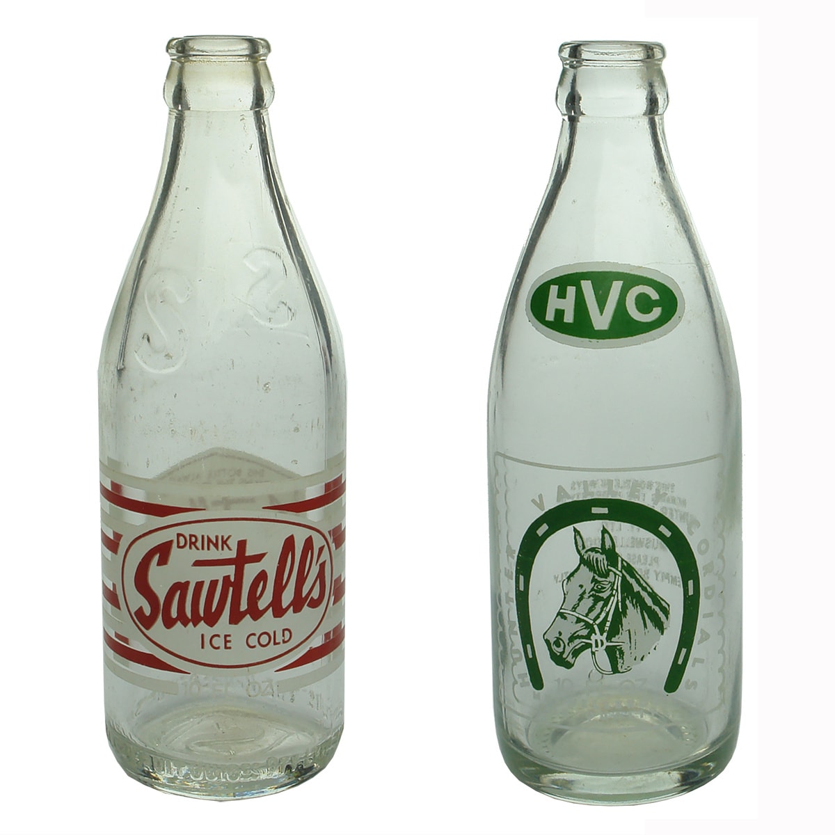 2 Ceramic Label Crown Seals: Sawtell's Northmead; Hunter Valley Cordials, Muswellbrook. (New South Wales)