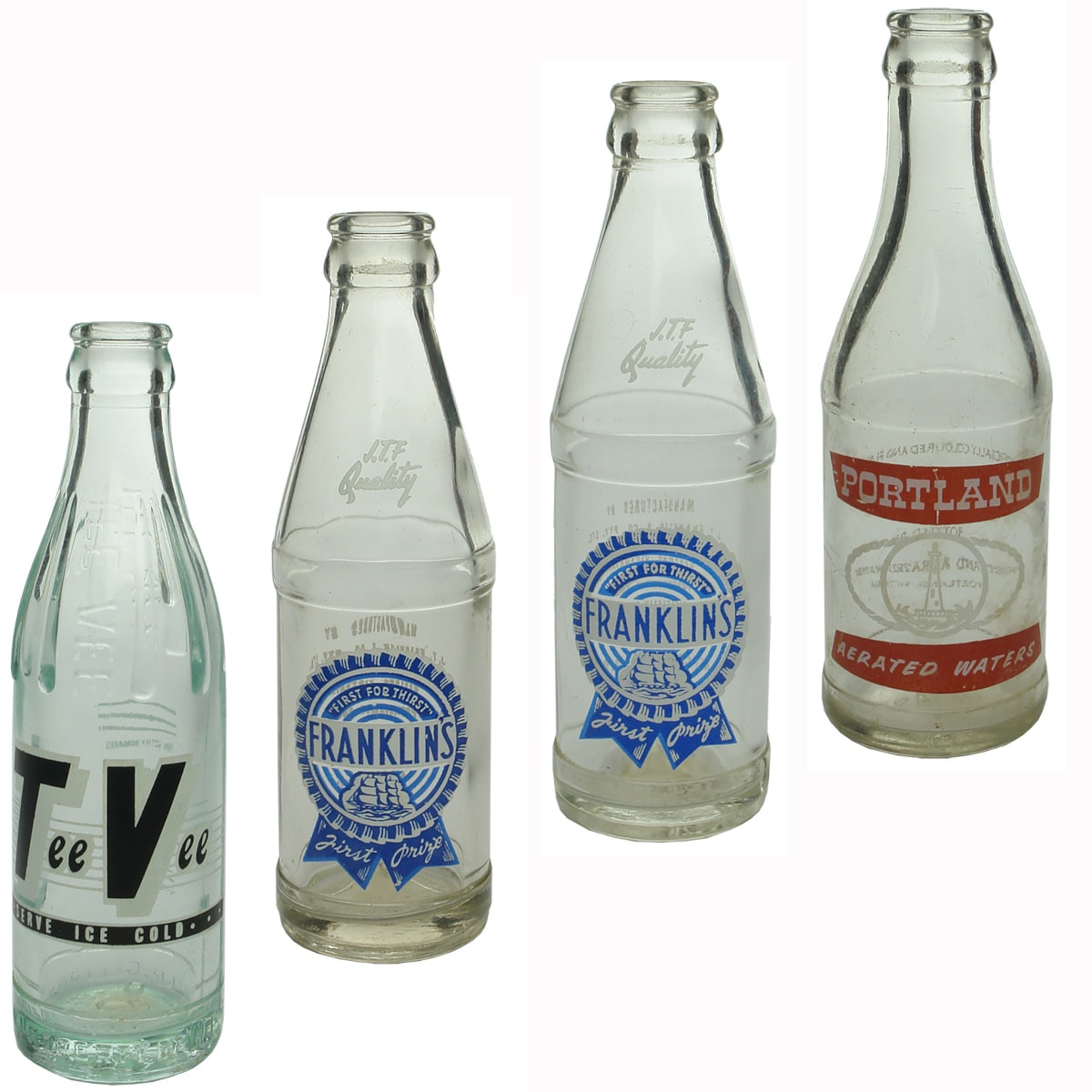 4 small Ceramic Label Crown Seals: Tee Vee Drinks Geelong; 2 variations of Franklin's Geelong; Portland Aerated Waters. (Victoria)