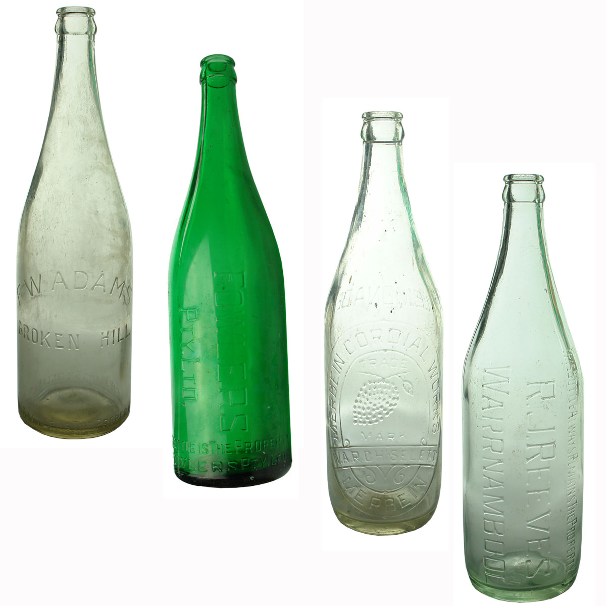 4 Crown Seals. F. W. Adams, Broken Hill; Fowlers Pty Ltd, Green; Merbein Cordial Works; R. J. Reeves, Warrnambool.