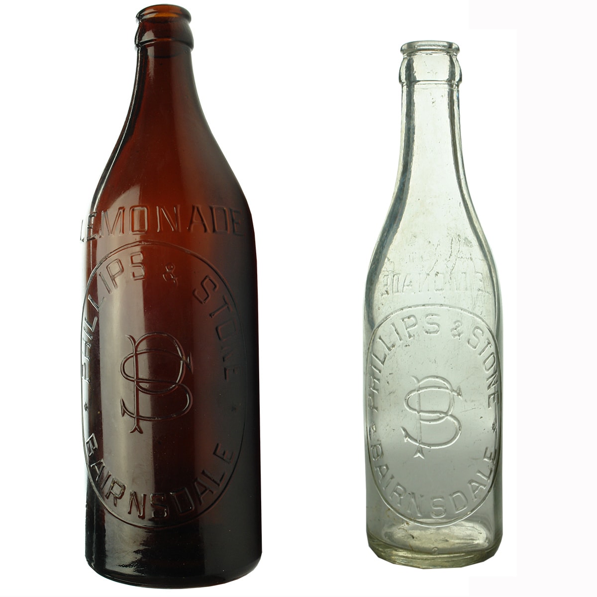2 Crown Seals: Both Phillips & Stone, Bairnsdale. 24 oz Amber and 10 oz Clear. Lemonade. (Gippsland, Victoria)