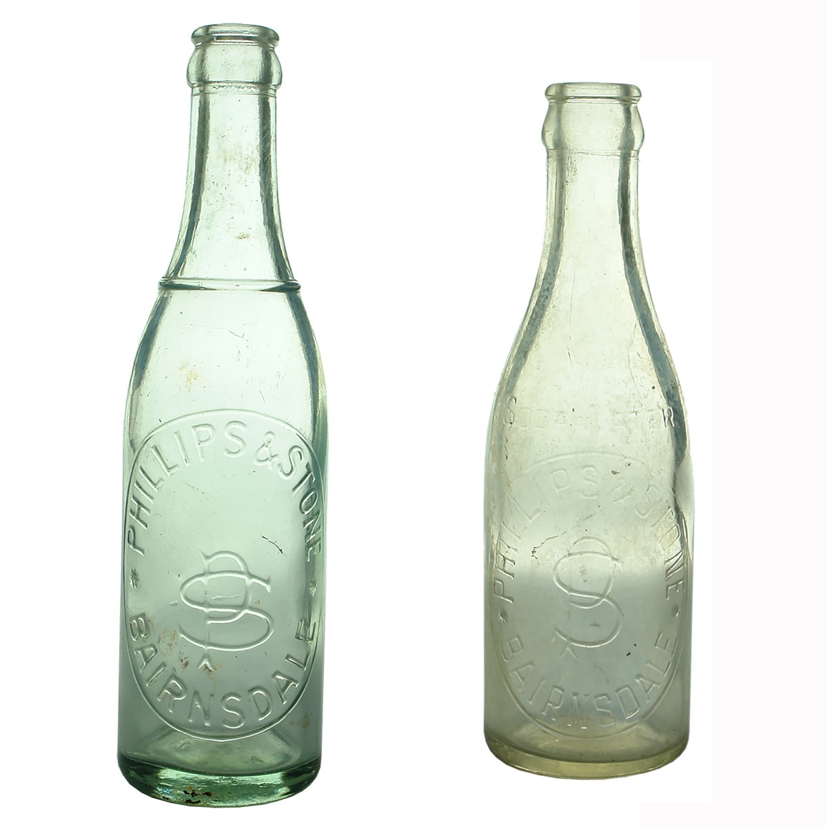 2 Crown Seals. Phillips & Stone, Bairnsdale. Ring around neck 10 oz; Phillips & Stone, 6 oz. (Gippsland, Victoria)