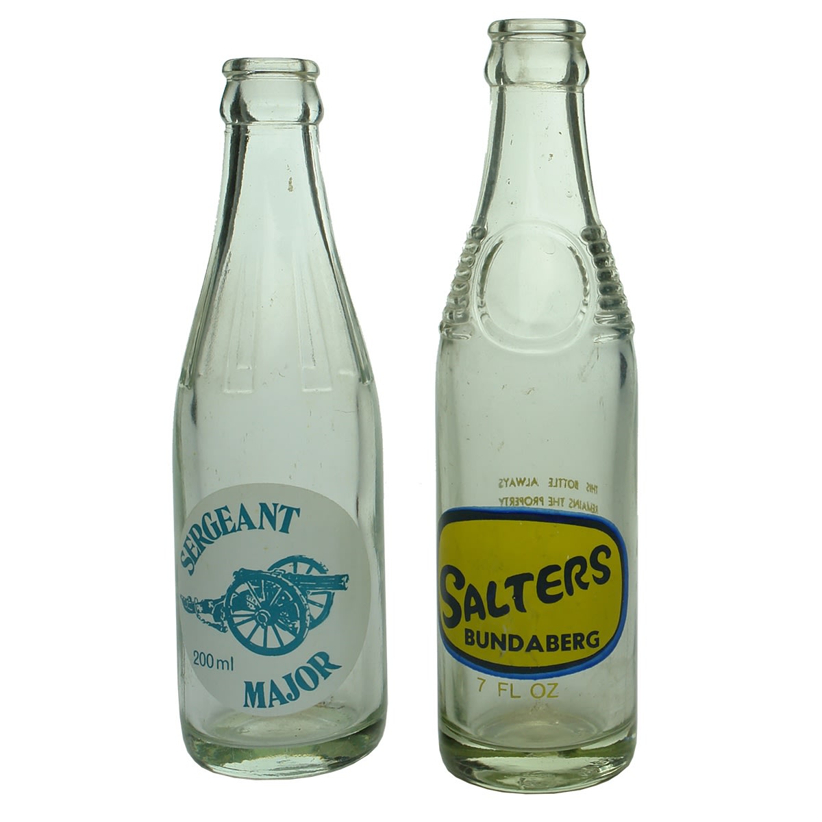 2 small QLD ceramic label crown seals: Salters Bundaberg 7 oz; Sergeant Major, Mason & Mason, Oakey. 200 ml. (Queensland)