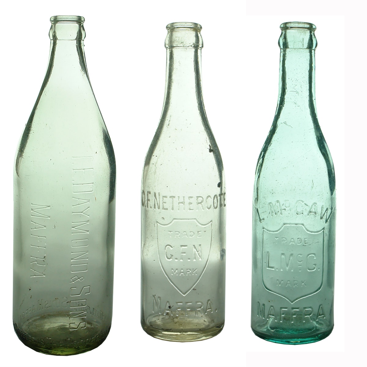 3 Crown Seals: T. E. Daymond & Sons, Maffra (24 oz); C. F. Nethercote, Maffra; L. McGaw, Maffra (10 oz). (Gippsland, Victoria)