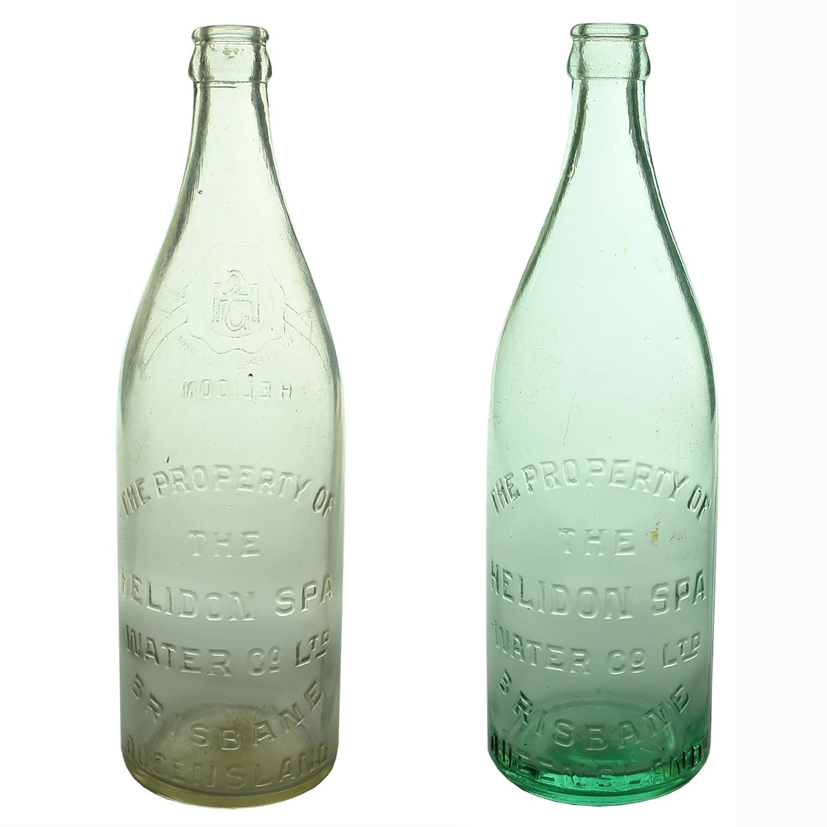 2 Crown Seals. Helidon Spa Water Co Ltd Brisbane. Rosette on back and 2nd one with no back embossing. 24 oz. (Queensland)