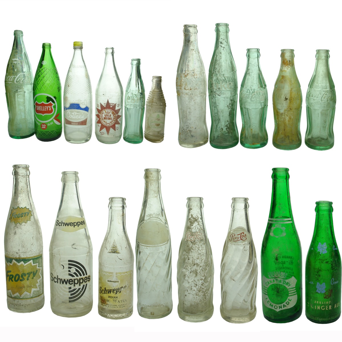 19 Mostly Ceramic Label Crown Seals & Screw tops: Coke, Coca Cola, Shelleys, Cottees, Pepsi, Schweppes, Gold Medal and so on. PICKUP ONLY!! NOT FOR POST!!