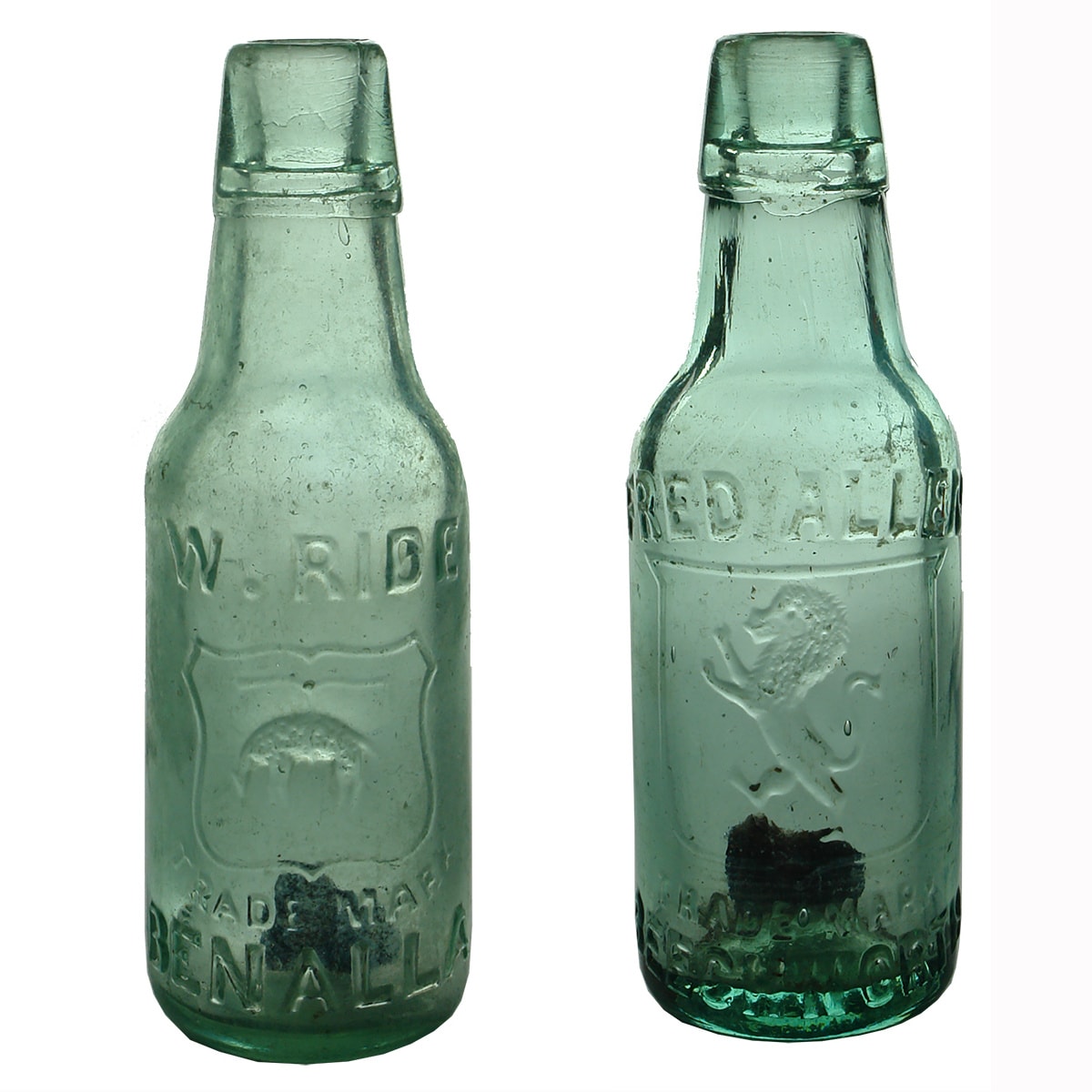 2 Pictorial Lamonts. W. Ride, Golden Fleece, Benalla; Fred Allen, Rampant Lion, Beechworth. 5 oz. (Victoria)