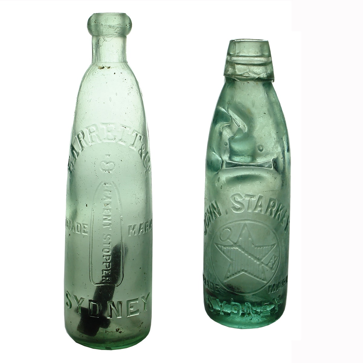 2 Aerated Waters: Barrett & Co Sydney stick bottle; John Starkey Sydney Codd. (New South Wales)