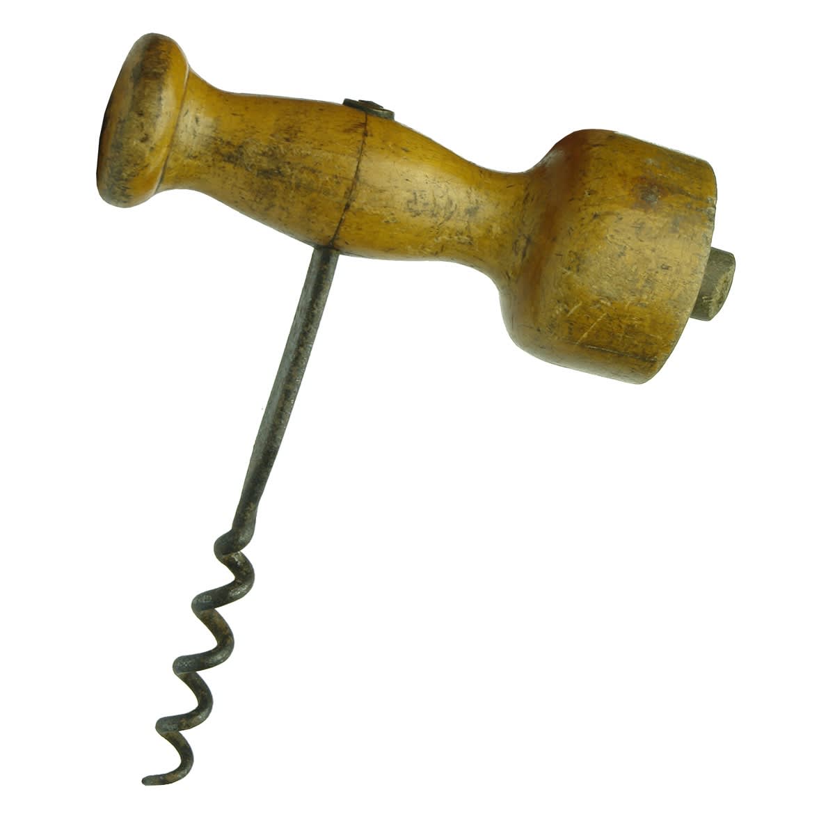 Opener. Wooden handle corkscrew with codd opener.