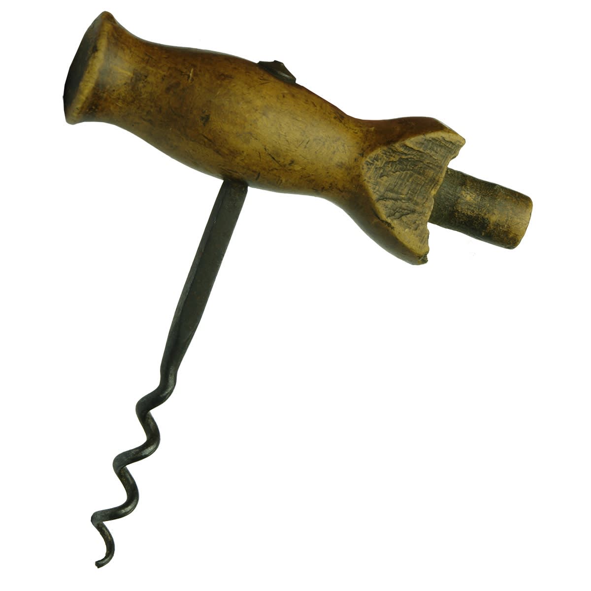 Opener. Wooden handle corkscrew with codd opener.