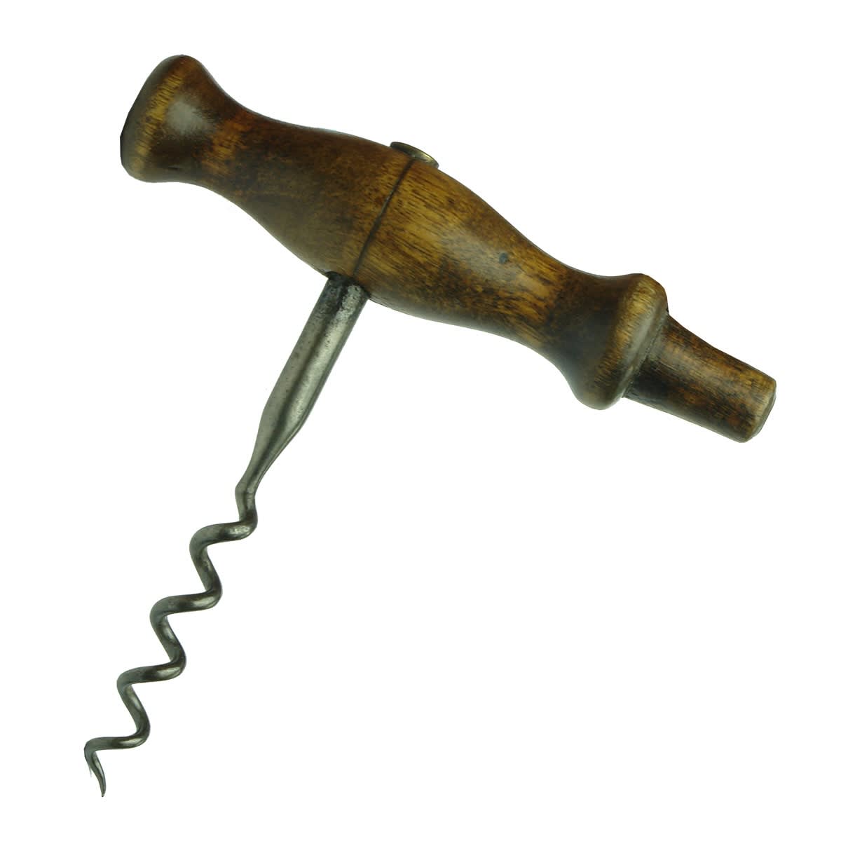 Opener. Wooden handle corkscrew with protruding codd opener.