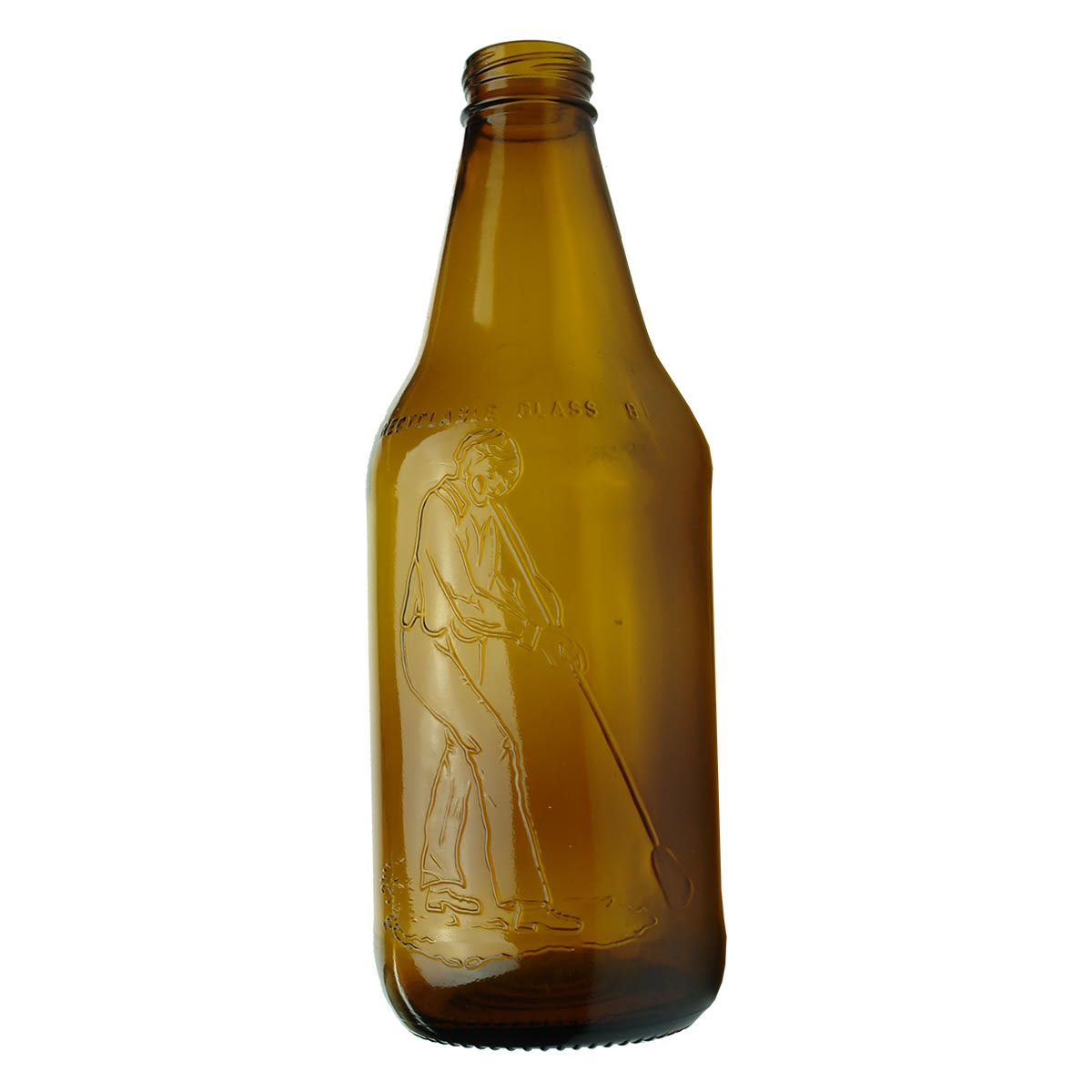 Beer. "Modern" stubby with a detailed picture of a glass blower on the side. Amber. 375 ml.