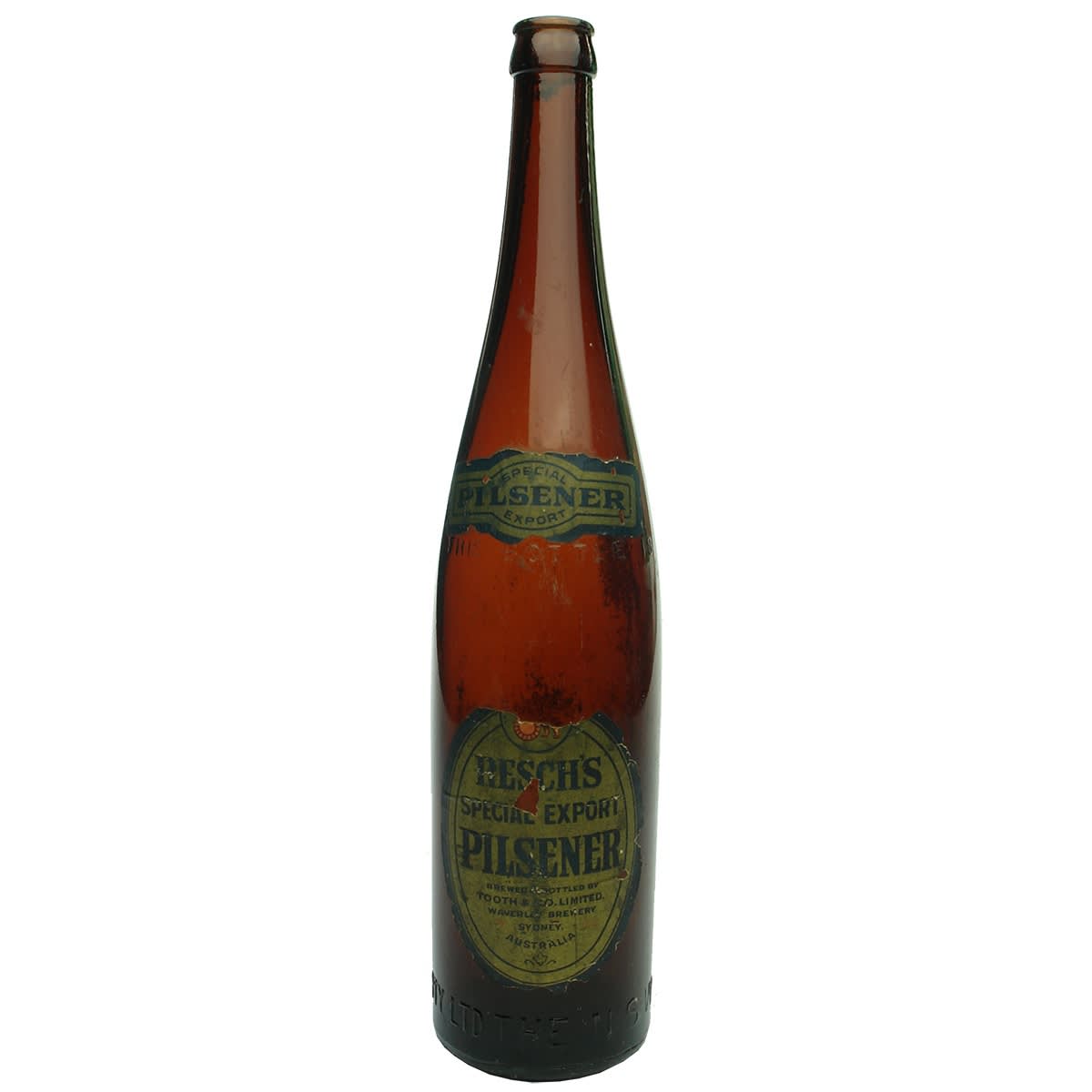 Beer. Resch's Special Export Pilsener, Tooth & Co. Limited, Waverley Brewery, Sydney. Tall Crown Seal. Amber. 26 oz. (New South Wales)