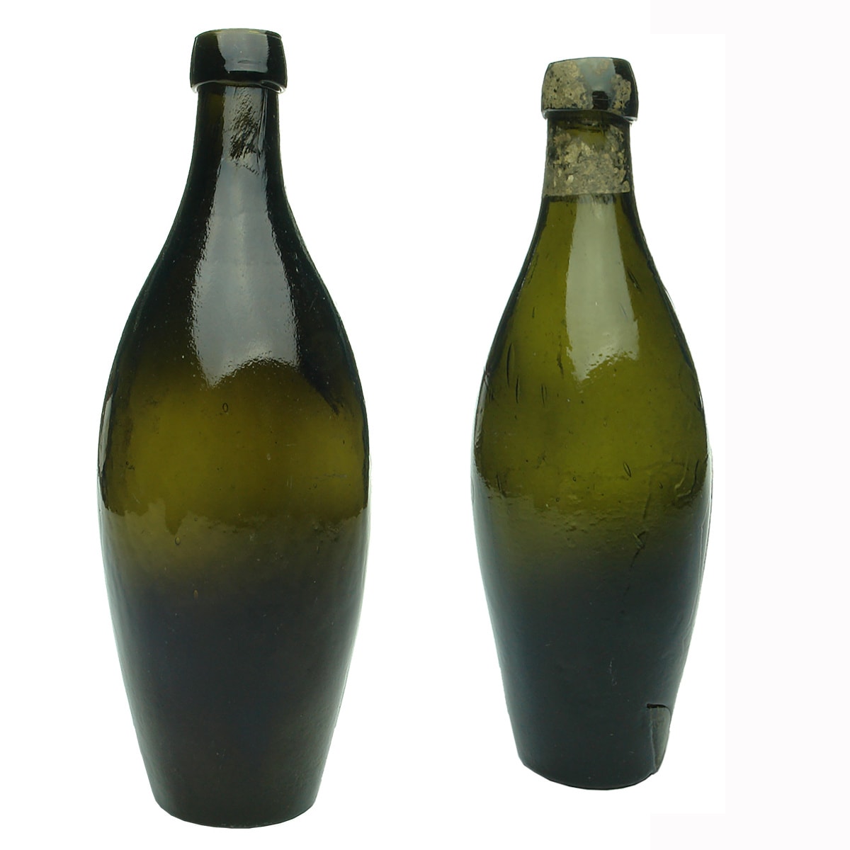 2 Black Glass Skittles. 26 & 13 oz. Dark Olive Greens.