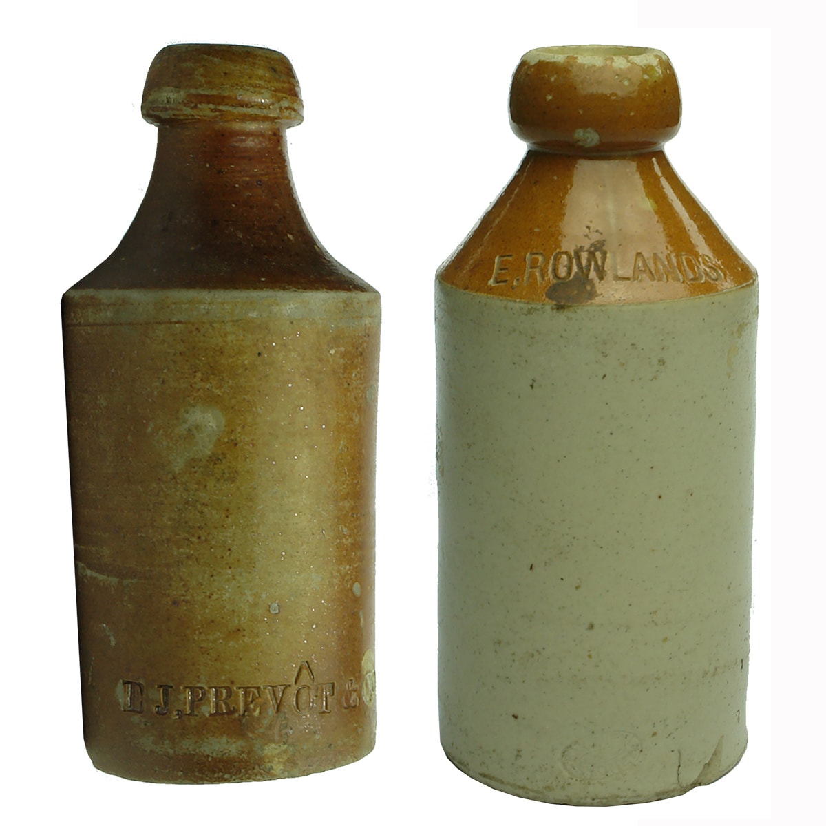 2 Ginger Beers. E. J. Prevot & Co; E. Rowlands, Bakewell. Red Top. (Victoria & New South Wales)