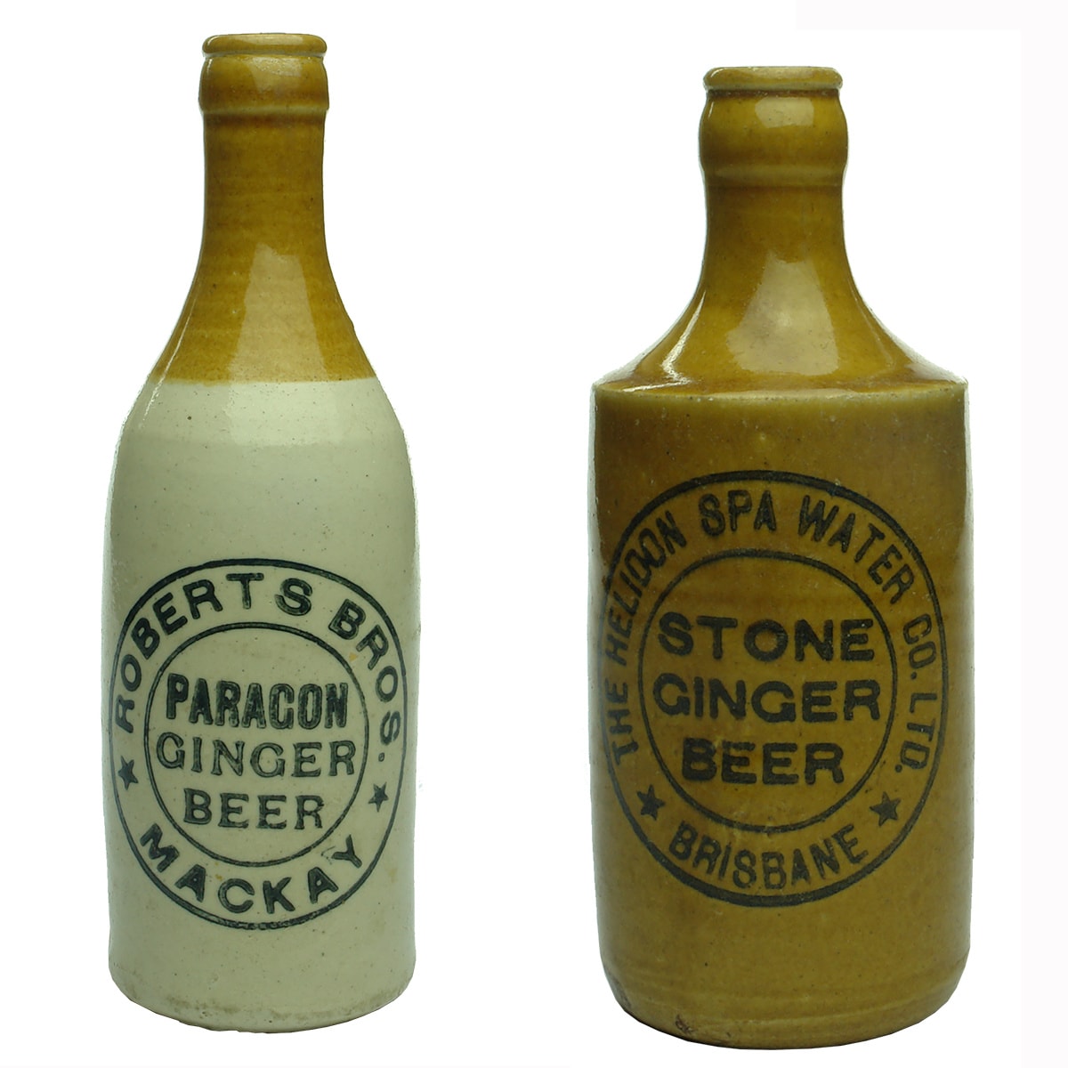 2 Ginger Beers: Roberts Bros Mackay (replaced lip) and The Helidon Spa Water Co  Ltd Brisbane. (Queensland)