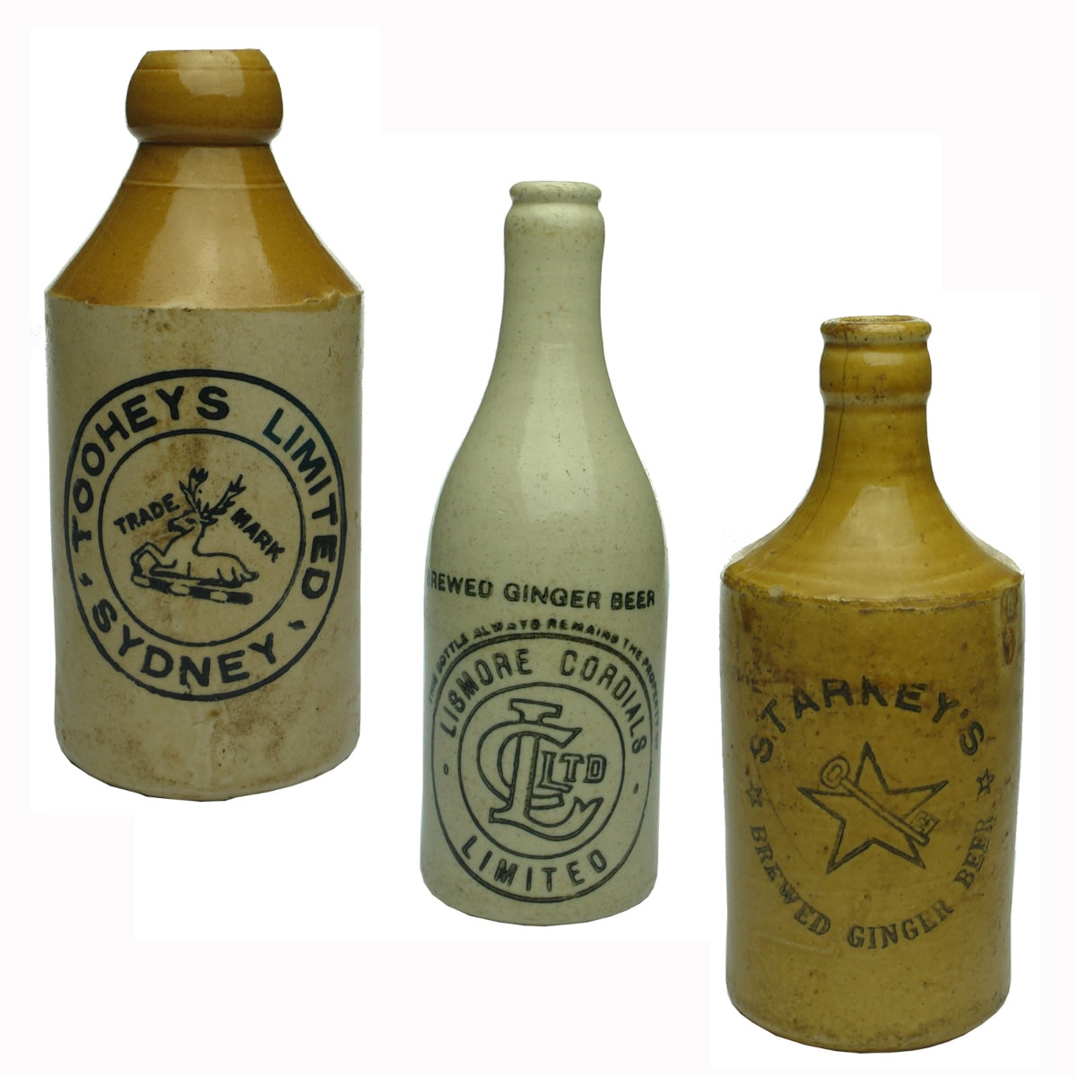 3 Ginger Beers. Tooheys Limited, Sydney; Lismore Cordials Ltd; Starkey's Brewed Ginger Beer. (New South Wales)