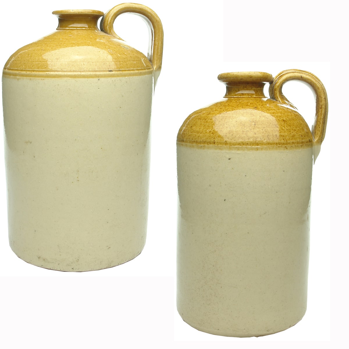 2 Half Gallon sized plain stoneware demijohns. Two different potteries by the looks of them but unmarked other than 2 (quarts) in the lip.