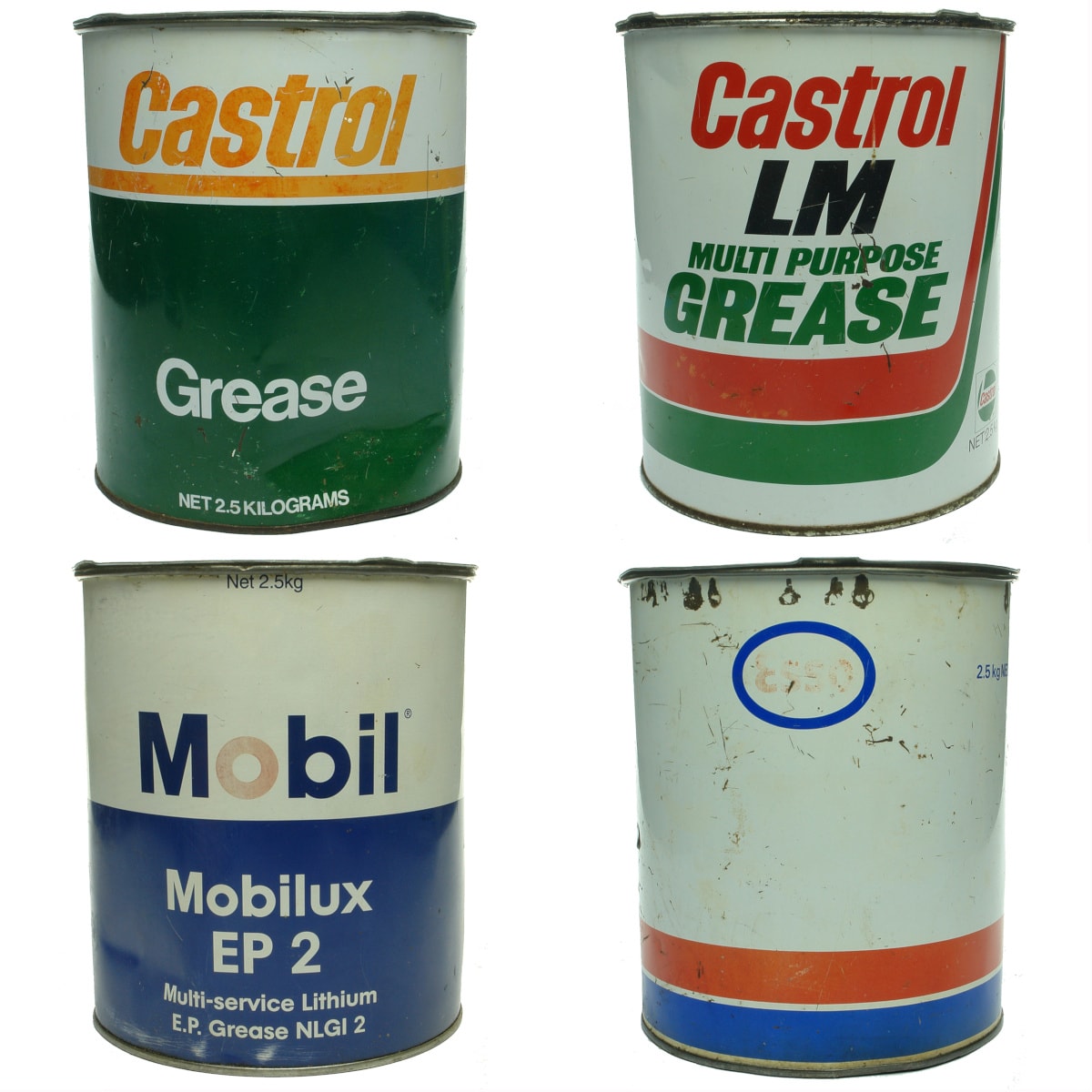 4 x 2.5 Kg Grease tins. 2 x Castrol; Mobil and Esso. Still plenty of grease in a couple of these!