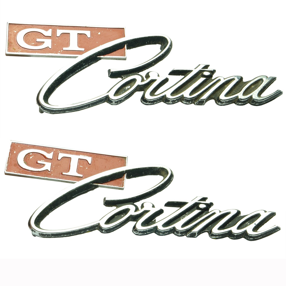 Automobilia. Pair of Ford Cortina GT Boot Badges, 1964-66.