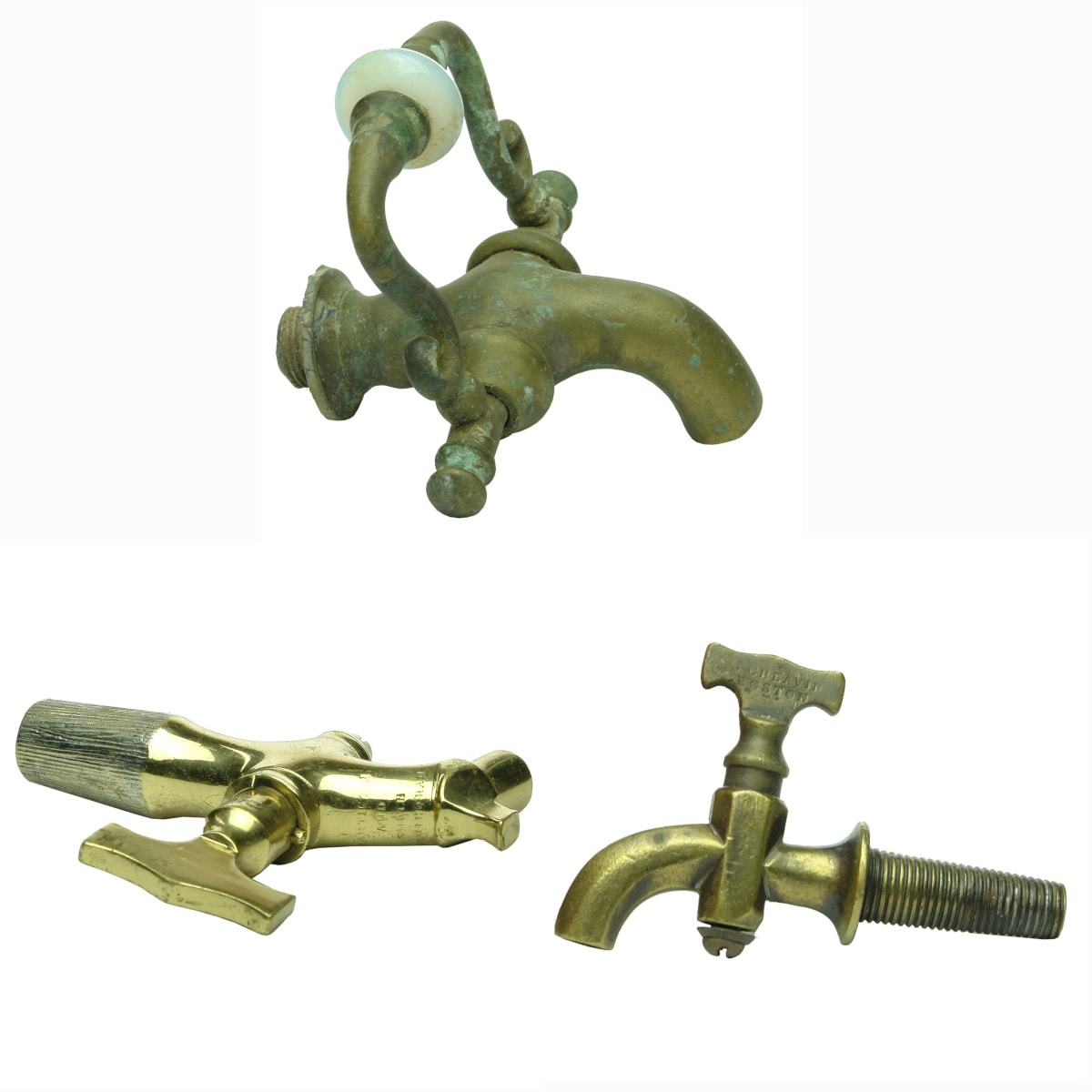 Metalware. Three Brass Taps including a very fancy one with unusual lever mechanism.
