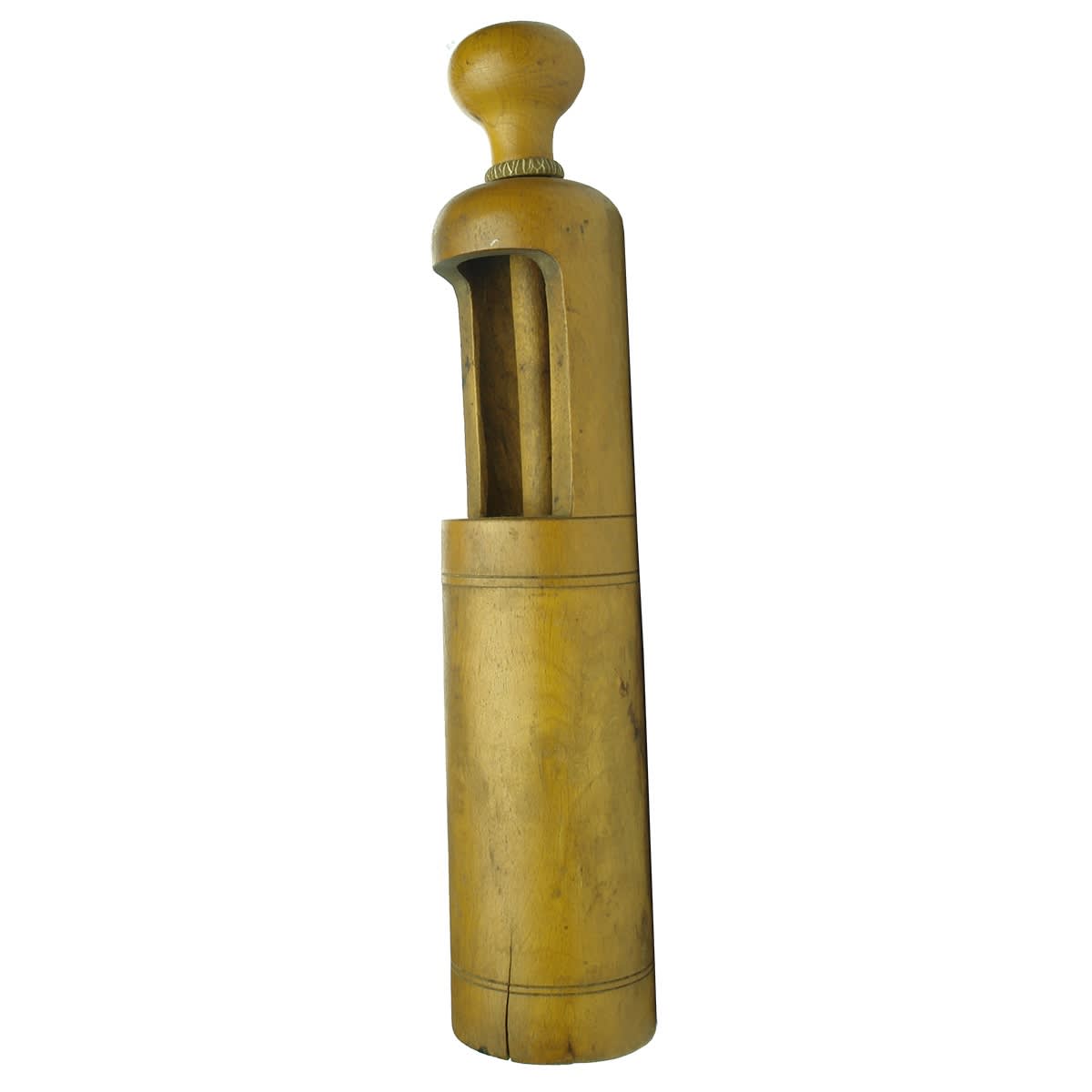 Wooden hand bottle corker.