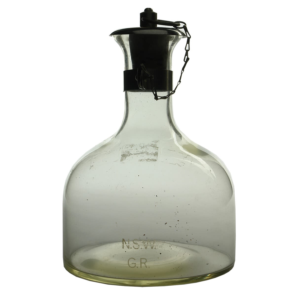 Water Carafe. NSW Government Railways. With metal collar, chain and cap. (New South Wales)