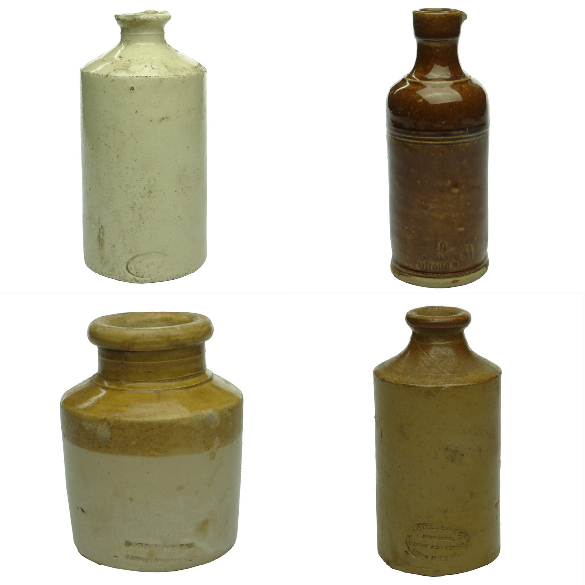 4 Pottery Items: White ink with R. Fowler 1914 Sydney stamp; Japonaise Ink; Doulton & Watts Cheese Jar; J Bourne & Son ink or Polish.