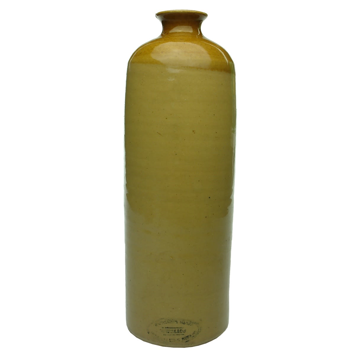 Pottery. McHugh Pottery, South Launceston. Tan Top. Gin? Upside Down Stamp. (Tasmania)