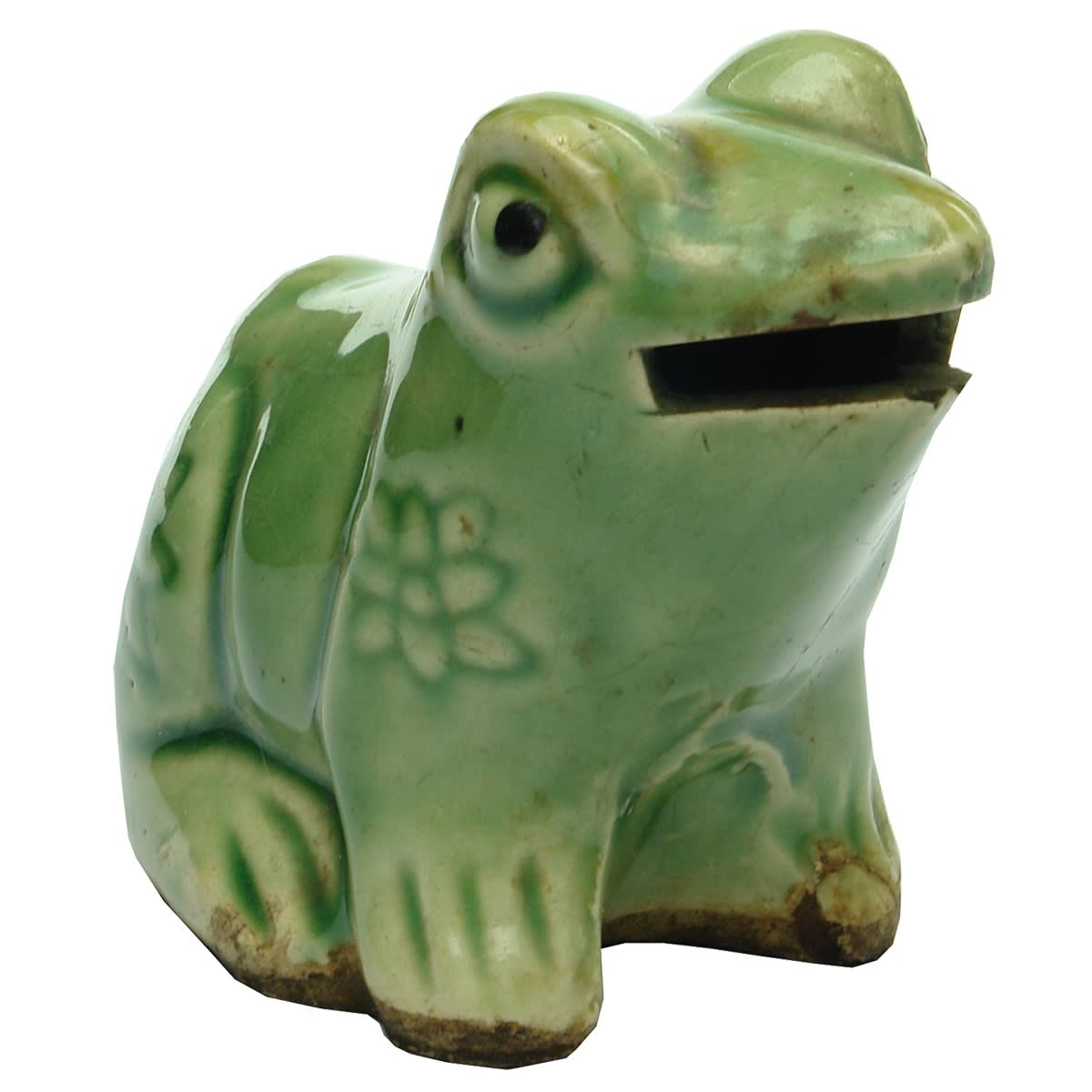 Pottery. Green Frog Shaped Money Box.