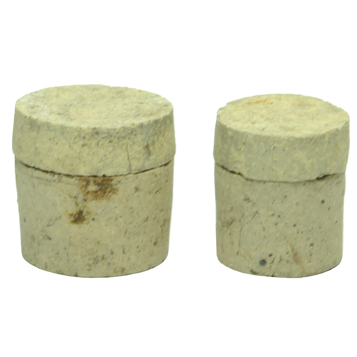 Chinese. Pair of very small lidded cylindrical containers with inner glaze.