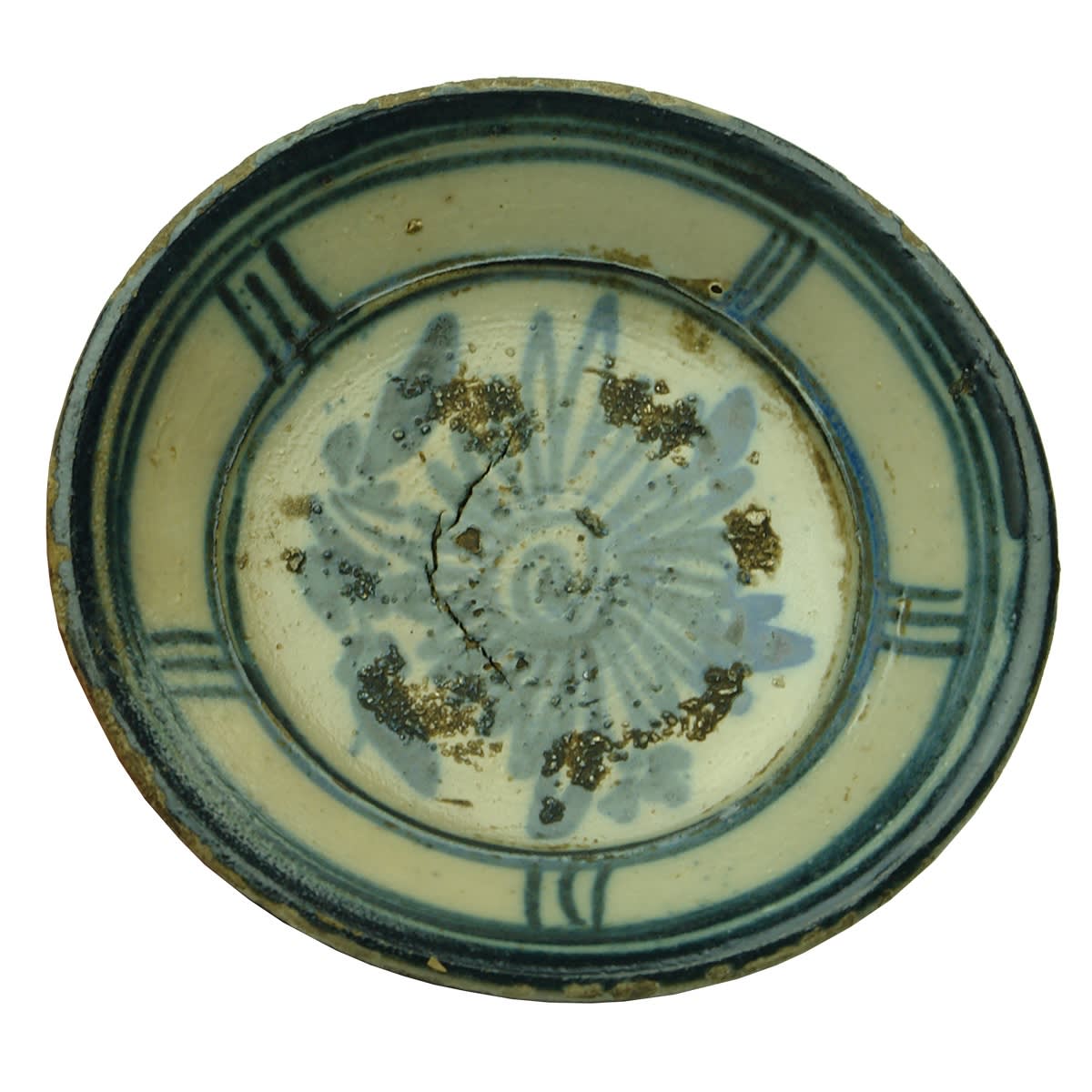 Chinese. Small light grey and dark blue dish.