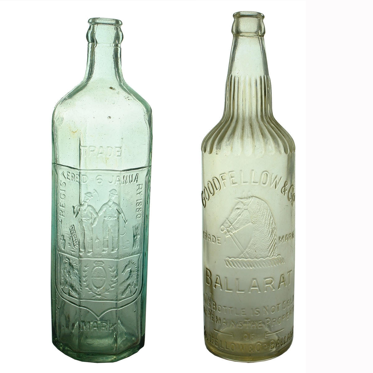 2 Crown Seal Cordials. E. Rowlands. Crown Seal. Octagonal; Goodfellow & Co., Ballarat. (Victoria & New South Wales)