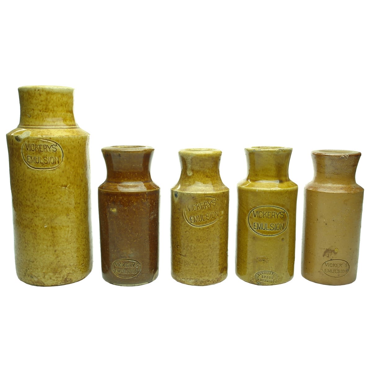Household. Five x Vickerys' Emulsion Jars.
