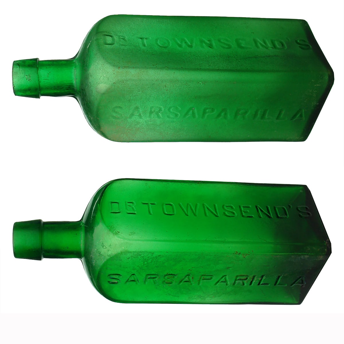 2 Sarsaparillas. Dr Townsend's. Bright Green. Dot Base Mark and D base mark. (USA)