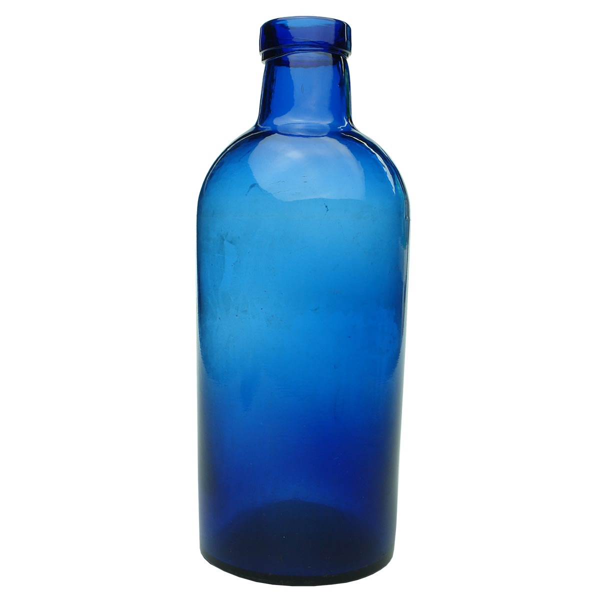 Chemist. Cobalt Three Piece Mould Pharmacy Bottle with Wide Lip. 40 oz.