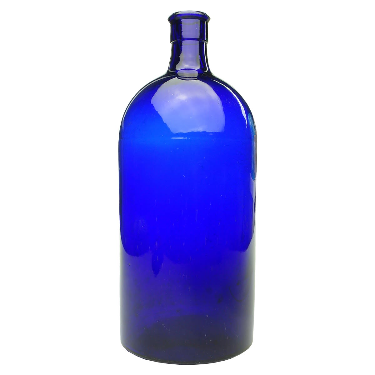 Chemist. Large Cobalt Three Piece Mould Pharmacy Bottle. 80 oz.