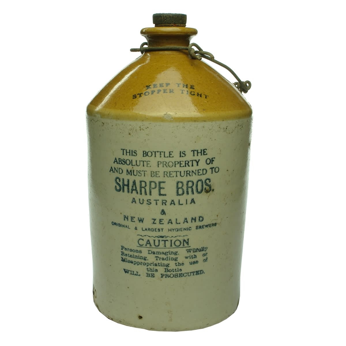 Demijohn. Sharpe Bros. Australia & New Zealand. Largest Hygienic Brewers. Internal Thread. 1 Gallon.