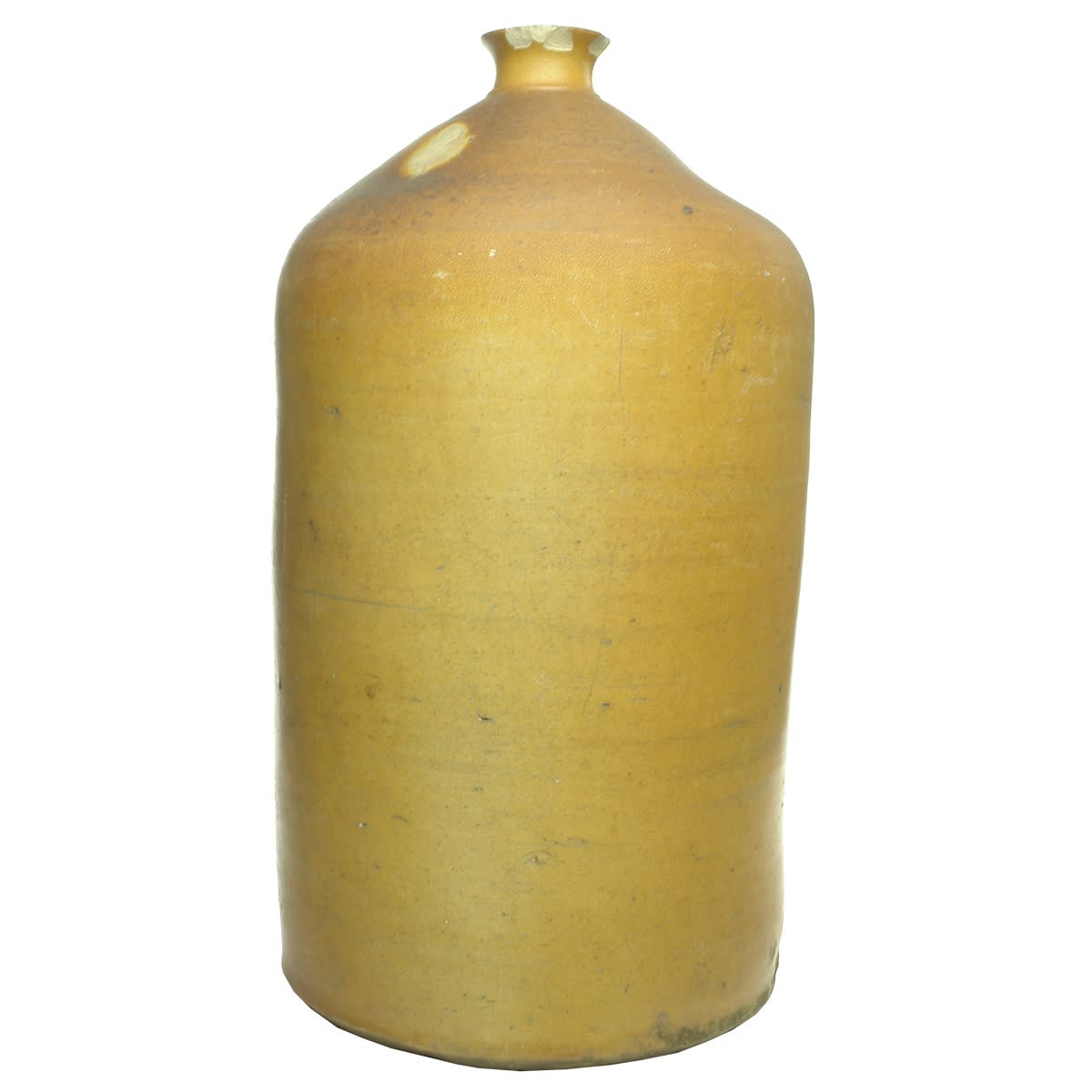 Demijohn. Early plain salt glaze Demijohn. Three kiln marks around Shoulder. Looks to be an Australian pottery but unattributed. 5 Gallon. 522 mm tall.