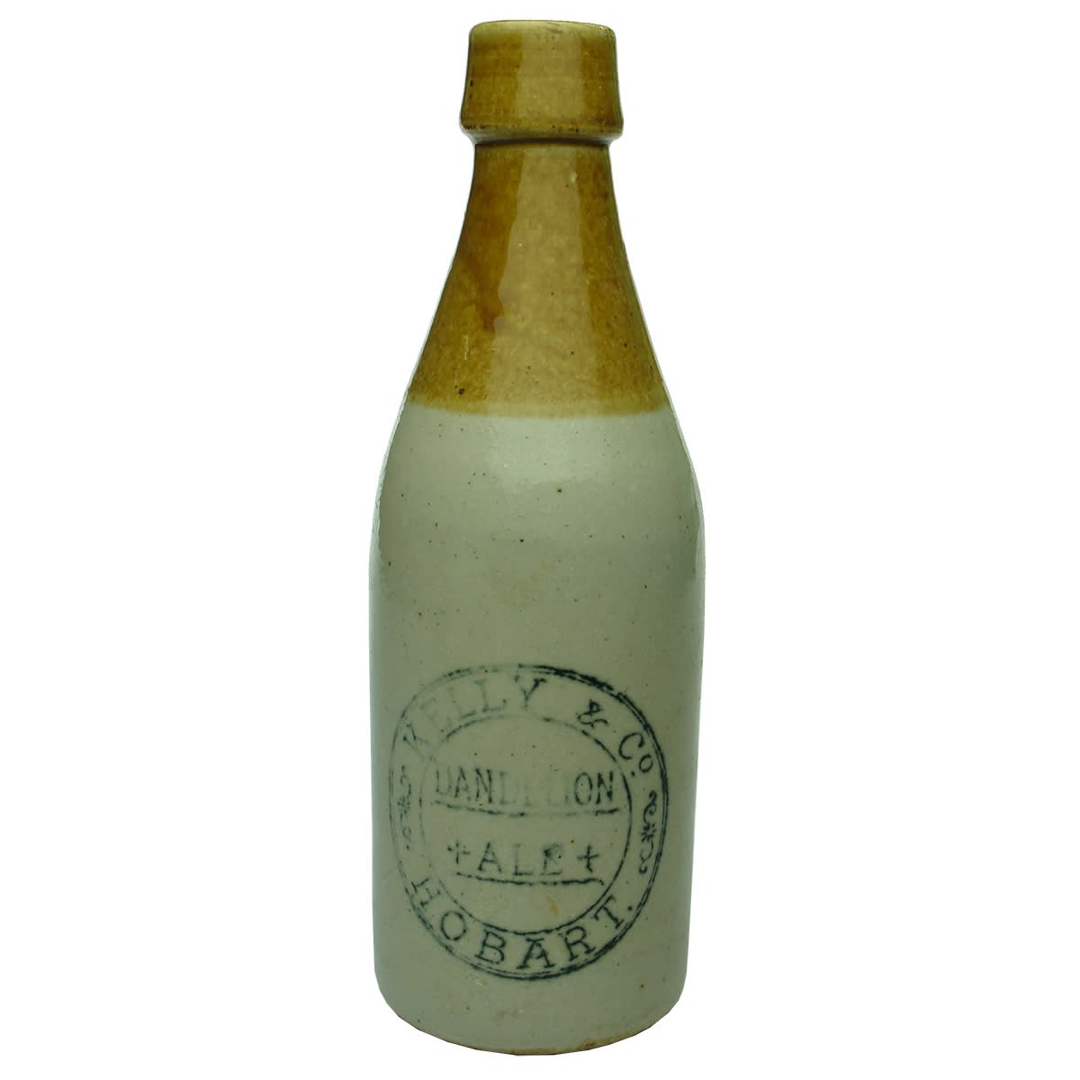 Ginger Beer. Kelly & Co, Hobart. Dandelion Ale. Champagne. Tan Top. Bendigo Pottery. 10 oz. (Tasmania)