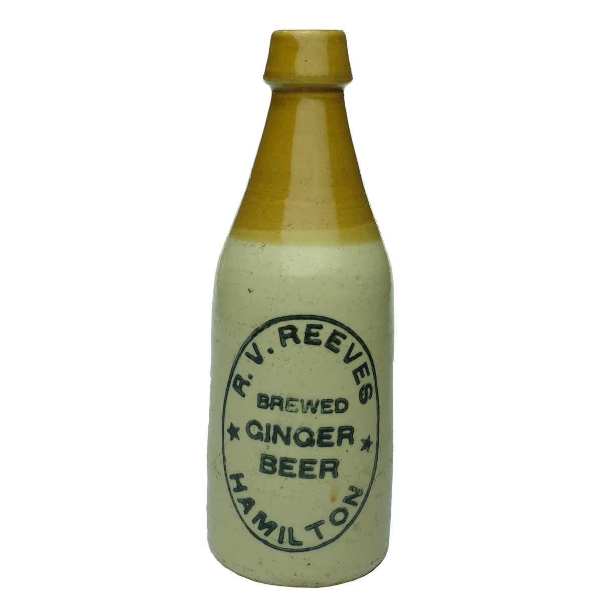 Ginger Beer. R. V. Reeves, Hamilton. Mauri Bros & Thomson stamp. 279 impressed in side too. (Victoria)