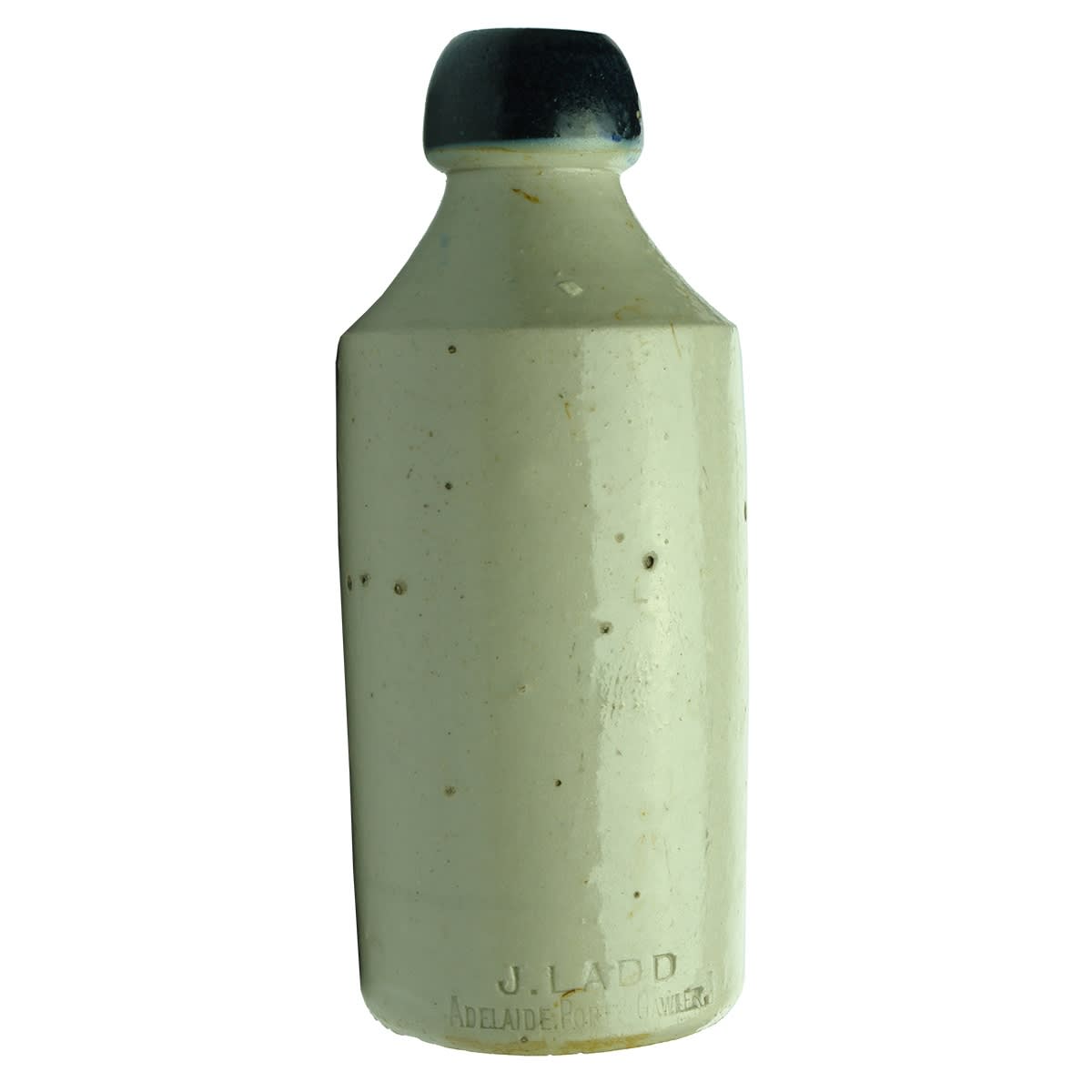 Ginger Beer. J. Ladd, Adelaide, Port & Gawler. Cork stopper. Grosvener Pottery. Impressed. (South Australia)