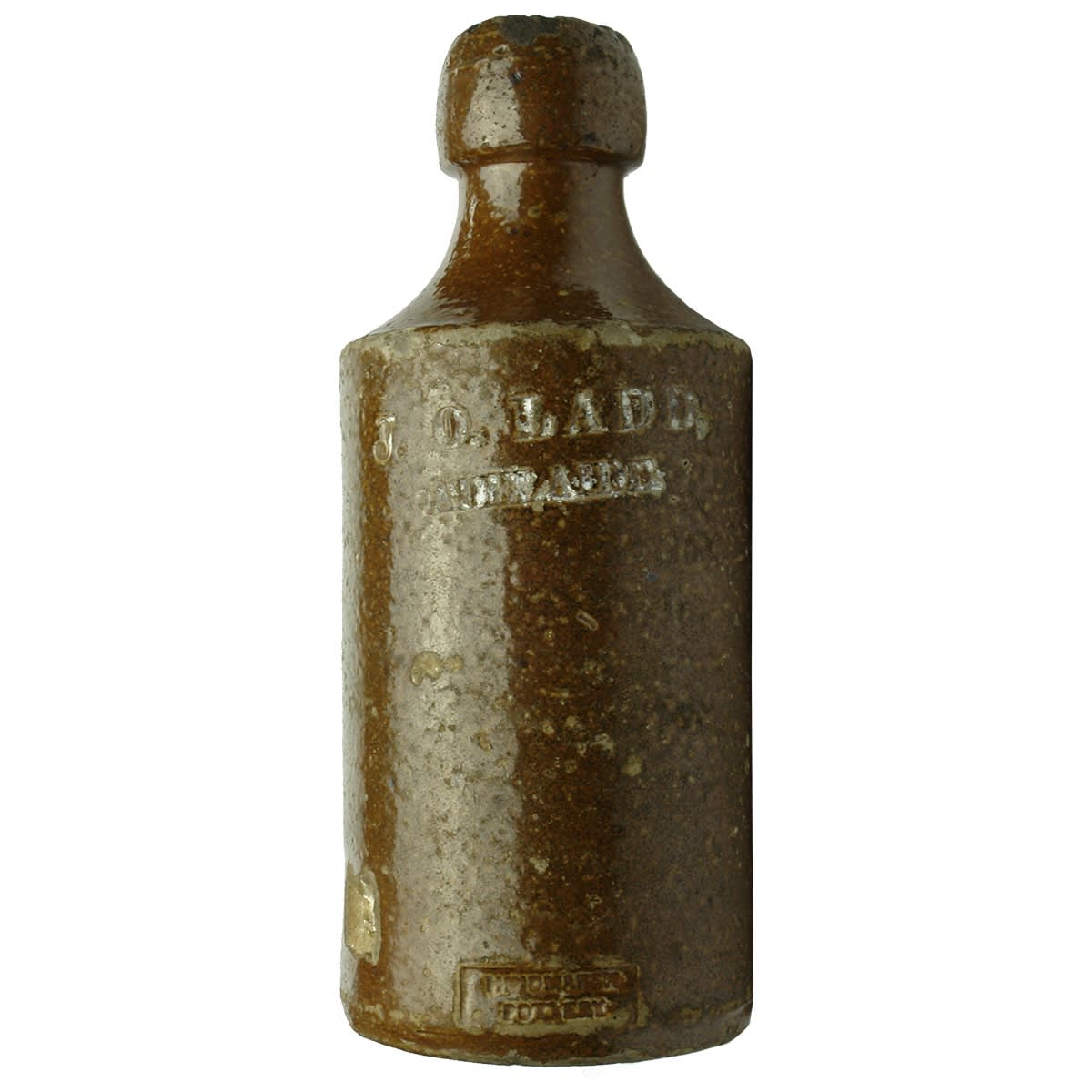 Ginger Beer. J. O. Ladd, Adelaide. Hindmarsh Pottery. Salt Glaze. Impressed. (South Australia)