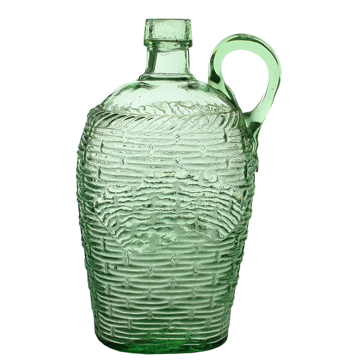 Goldfields. Handled Basketweave Spirits Flask with Label Space. Registration Diamond.
