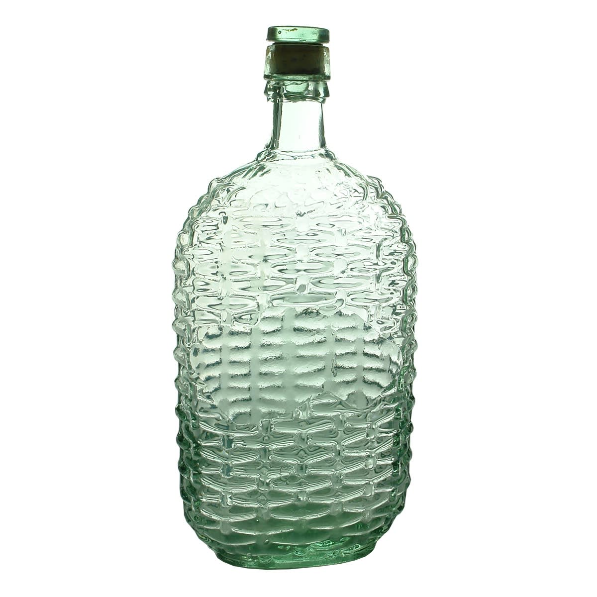 Spirits Flask. "Map of Australia" pattern with basket weave. British Registration Diamond to base. Imperial Pint. Original stopper and cork.