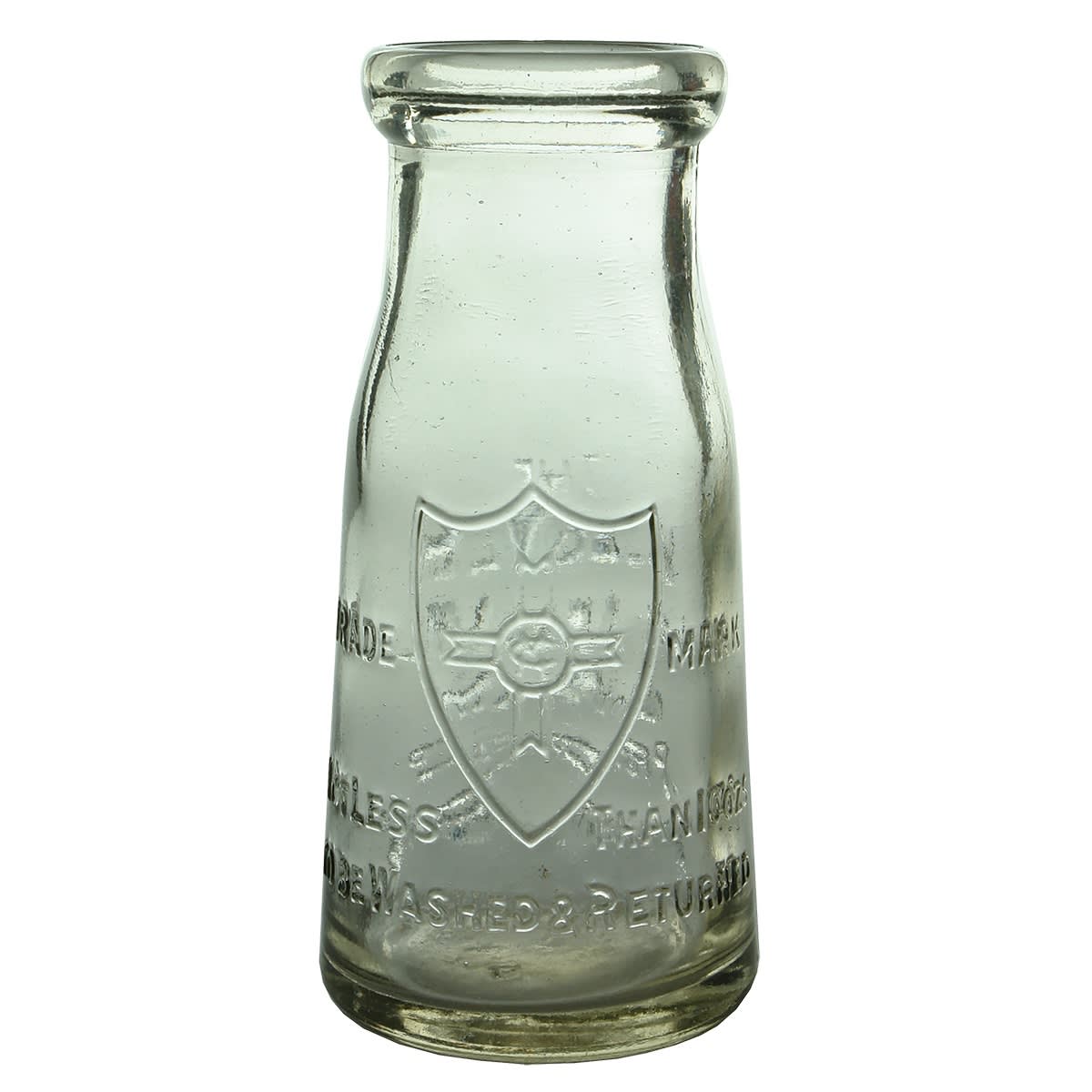 Milk. The Willsmere Certified Milk Company Pty Ltd Melbourne. Clear. 10 oz. AGM base mark. Tapered shape. (Victoria)